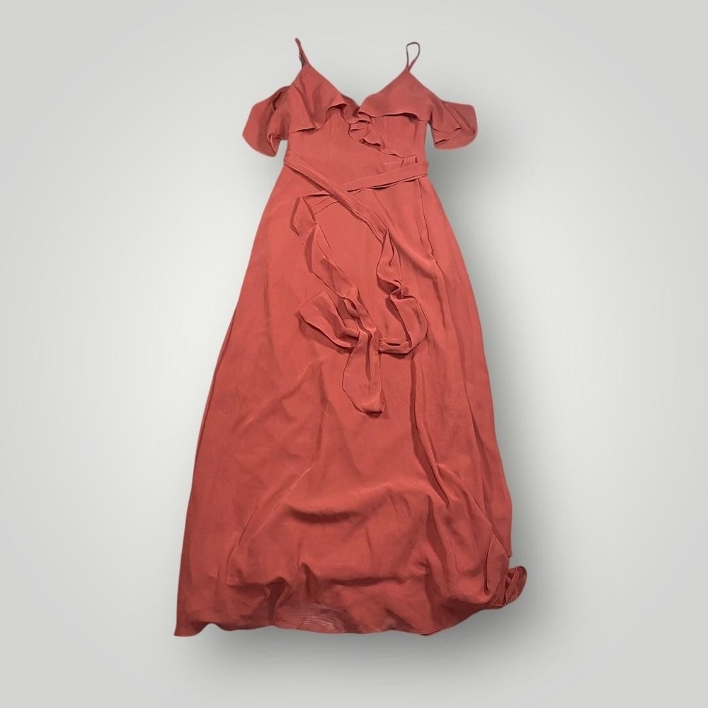 Azazie Dress Womens A6 Rust‎ Ruffle Off Shoulder Maxi Bridesmaid Formal Gown